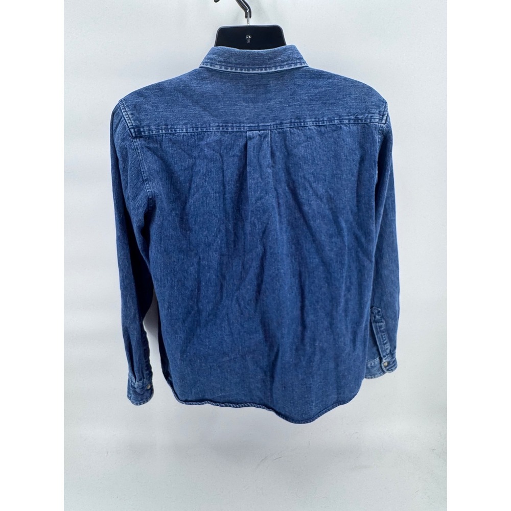 Christopher & Banks Womens Denim Shirt Cottagecore Embroidered House Blue Size L - Picture 3 of 5